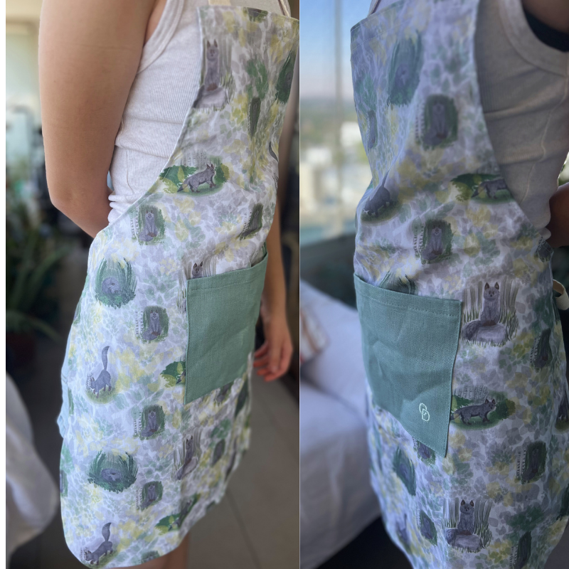 🌿 Delantal de Lino Premium "Fauna Nativa" – Diseño de Autor