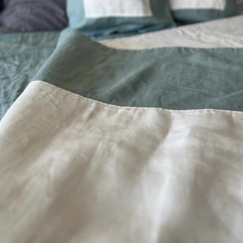 Piecera 100% Lino Reversible – Verde Agua & Crudo