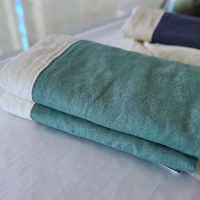 Piecera 100% Lino Reversible – Verde Agua & Crudo