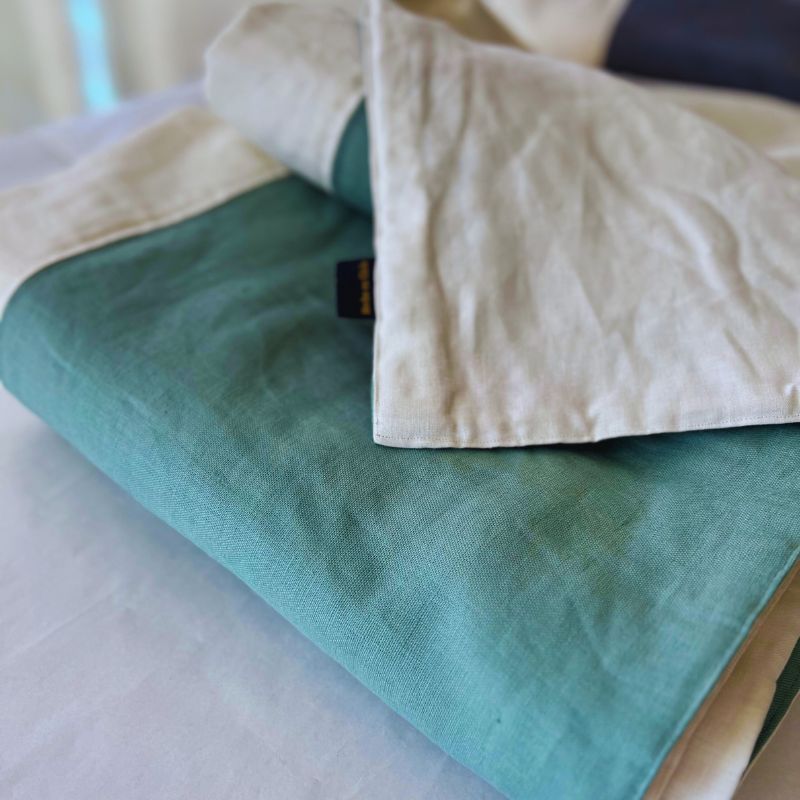 Piecera 100% Lino Reversible – Verde Agua & Crudo