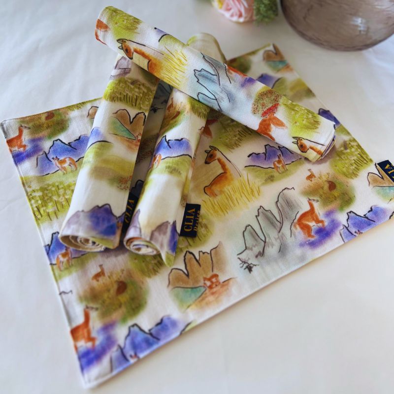 Set de 4 Individuales Lino Formato Grande "Guanaco" – Fauna Nativa